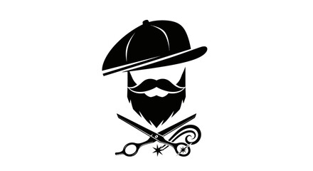 Fototapeta premium Barber Man Head with Cap, Beard, and Scissors Icon, Isolated White Background