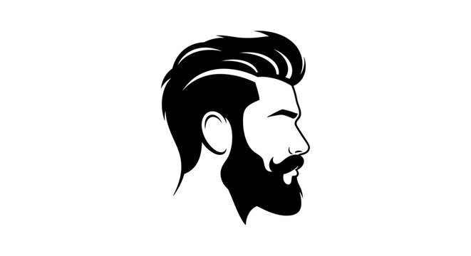 Modern side profile of a stylish bearded man with a clean haircut and mustache on an isolated white background.