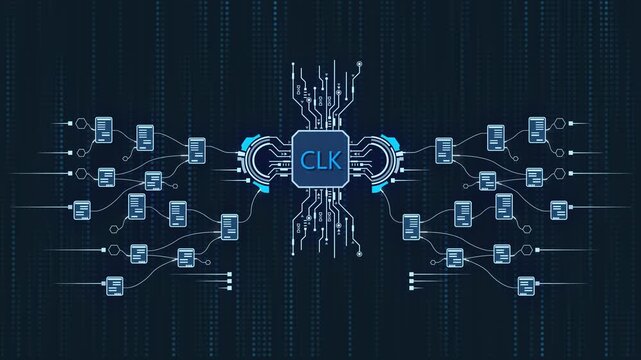 Digital Clock Signal Processing Circuit Board with Smartphones Interconnected Technology Concept