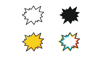 Fototapeta premium Explosion Burst Icons: Line Art, Silhouette, and Colorful Comic Book Style Designs