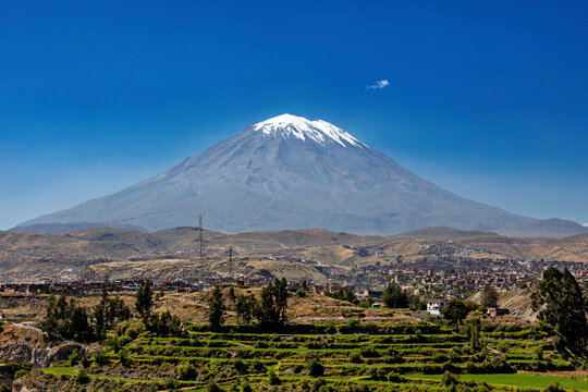 The landscape with the volcanoes near Arequipa in Peru