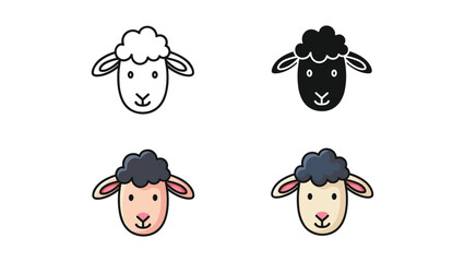 Cute Sheep Faces: Four Styles Including Line Art, Silhouette, and Cartoon Illustrations © fahad