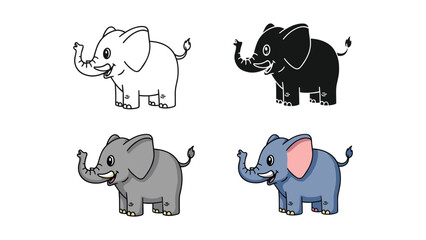 Happy cartoon elephant illustration with trunk raised, available in multiple design styles. © fahad