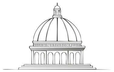 Obraz premium Line Drawing of a Domed Building with Arches and Steps, Architectural Render