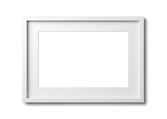 Fototapeta premium A pristine rectangular white picture frame is centered on a plain white background showcasing simplicity