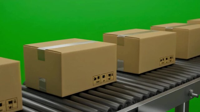 Chroma Key Product Box Animation - Macro View of Moving Parcel on Green Background