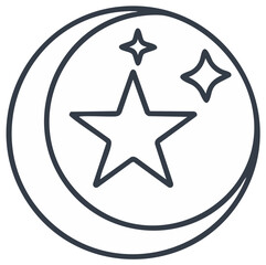 Fototapeta premium Celestial Line Art Illustration featuring crescent moon with stars.