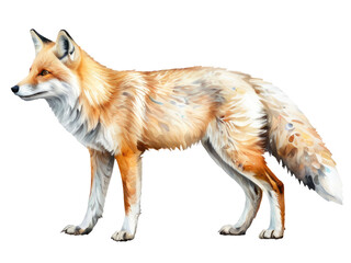 Naklejka premium A whimsical watercolor illustration of a fox sitting on a white background