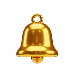An isolated 3d illustration of a shiny golden brass bell on a white background, featuring a vintage metal finish perfect for a Christmas decoration or antique church object
