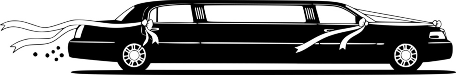 Fototapeta premium Limousine silhouette with ribbons, symbolizing wedding celebrations and upscale travel 