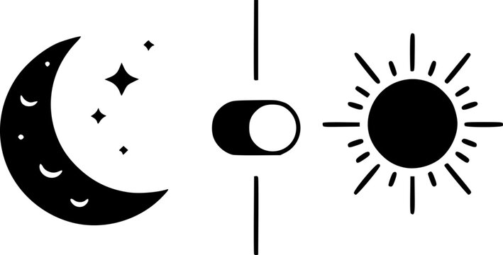 Interface button changing between dark night theme with moon and light day theme with sun
