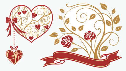 set of floral valentine design elements