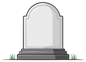 Vector illustration of a blank tombstone with grass on white, tomb, grave, cemetery, funeral, death symbol