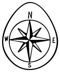 Black and White Hand Drawn Compass Rose Symbol for Navigation and Guidance