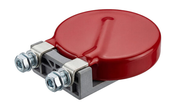 Large industrial varistor with screw terminals.