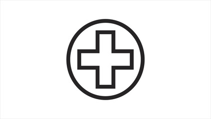 Obraz premium Simple black medical cross symbol in a circle on white background.