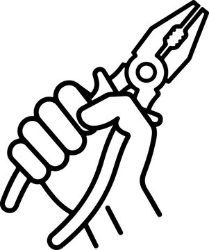 Hand Holding Pliers Tool Icon for Repair and Maintenance - Simple line art of a fist gripping a pair of combination pliers.
