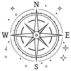 Elegant Stylized Compass Rose Design Guiding Navigation with North South East West Markers and Stars