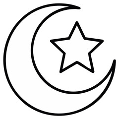 Obraz premium Crescent Moon and Star Icon Simple Outline