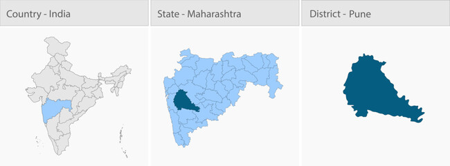 Obraz premium Pune_Map_Vector detailed map illustration graphic for educational reference, geographic visualization, design layouts, presentations, digital media an