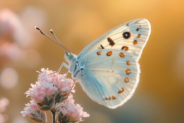 Obraz premium Blue Butterfly on Pink Flowers in Nature