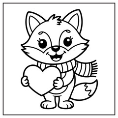 Obraz premium Cute cartoon fox holding a heart with a scarf animal
