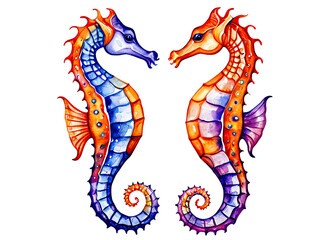 Obraz premium Two sea horses swimming next to each other in the ocean