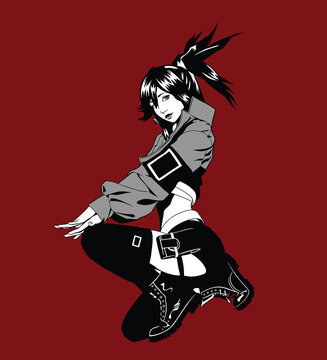Futuristic cyber ninja crouching in action pose