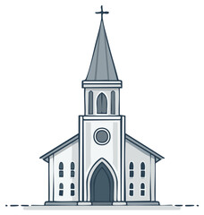 Fototapeta premium Illustrated church building with a steeple and cross against a white backdrop.