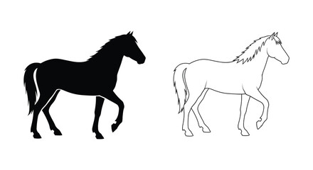 Two horse depictions one solid black and one outline showcasing a striking silhouette © MdAbulBasher