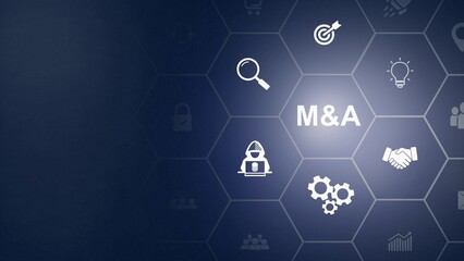 Fototapeta premium Business mergers and acquisitions concept. Share acquisition, asset business acquisition, amalgamation. Business review and development model. The abbreviation M and A on icon background animation