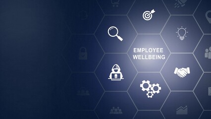Obraz premium Employee wellbeing concept. Creating employee benefits and satisfaction programs. Fostering a positive work culture and employee engagement. The physical, mental icon background animation