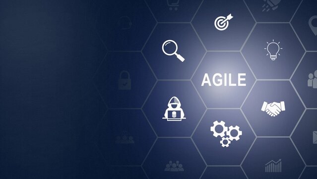Agile management, the principles of agile software development and lean management to various management processes, product development lifecycle and project management. icon background animation