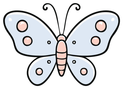 Cute Cartoon Butterfly Illustration with Blue Wings and Pink Spots