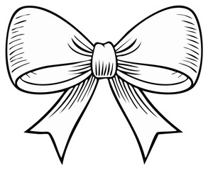 Obraz premium Elegant decorative bow with ribbons illustration simple black and white style drawing outline gift ribbon graphic design