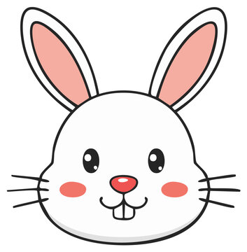 Rabbit Face Cartoon White Fur Two Buck Teeth Long Ears Pink Interior Vector Illustration