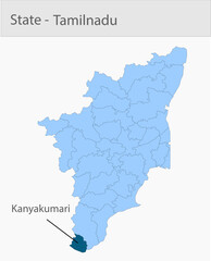 Obraz premium Kanyakumari-Tamil_Nadu_Map detailed map illustration graphic for educational reference, geographic visualization, design layouts, presentations, digit