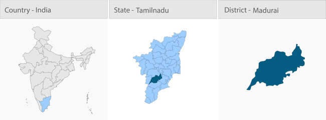 Fototapeta premium Madurai_Map_Vector detailed map illustration graphic for educational reference, geographic visualization, design layouts, presentations, digital media
