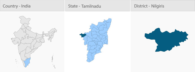 Nilgiris_Map_Vector detailed map illustration graphic for educational reference, geographic visualization, design layouts, presentations, digital medi © @5pixel
