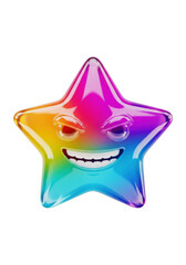 Fototapeta premium Rainbow star character with smiling face isolated on transparent background