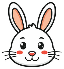 Obraz premium Cartoon Bunny Face with Large Ears and a Smiling Expression, Cute Animal Mascot Illustration