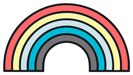 Obraz premium Vibrant Cartoon Rainbow Arch with Soft Pastel Colors and Black Outline