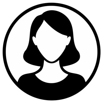 Minimalist black and white female user avatar icon with blank face in a circular frame