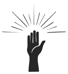 Fototapeta premium Silhouette of an outstretched hand with rays of light emanating from above