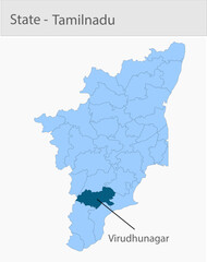 Obraz premium Virudhunagar-Tamil_Nadu_Map detailed map illustration graphic for educational reference, geographic visualization, design layouts, presentations, digi