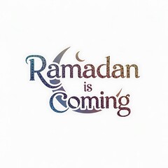 Ramadan is coming greeting card with colorful textured typography and crescent moon icon