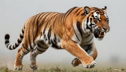 Obraz premium Running tiger in the wild nature photography dynamic environment close-up view wildlife concept