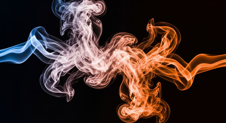 Obraz premium Abstract Blue and Orange Smoke Fusion on Black Background