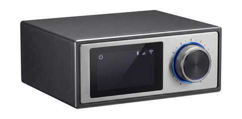 Obraz premium Digital signal processor with LCD screen and rotary encoder.