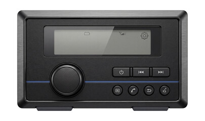 Obraz premium Single-DIN multimedia system with monochrome display and physical buttons.